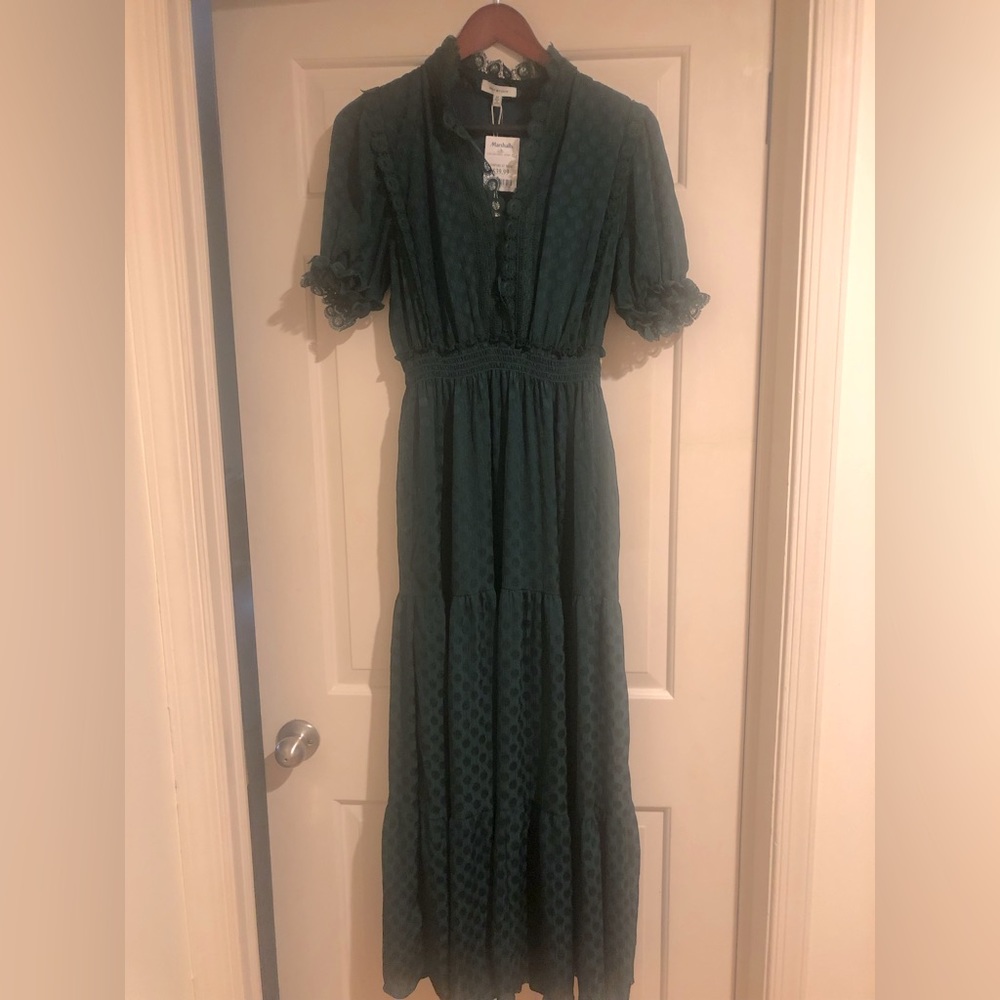Max Studio Dark Green Maxi Dress with Lace Detailing. NWT!